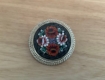 Vintage Micro Mosaic Flower Bouquet Brooch Pin