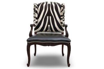 Ralph Lauren Arm Chair With Black Leather Seat And Zebra Hyde Back