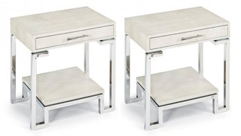 Regina Andrew Shagreen And Chrome End Tables - A Pair