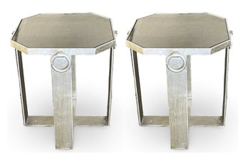 Worlds Away Silver Leaf Octagonal End Tables- A Pair