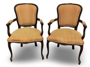 Pair Of Fortunoff Stripe Accent Arm Chairs