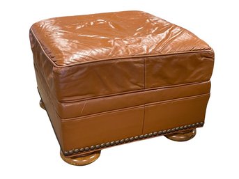 Brown Leather Nailhead Ottoman