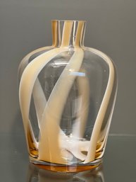 Lovely Jug Form Glass Vase With Swirling Carmel & Brown Color Scheme