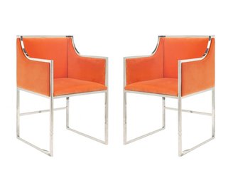 Chrome And Orange Velvet Armchairs By Worlds Away