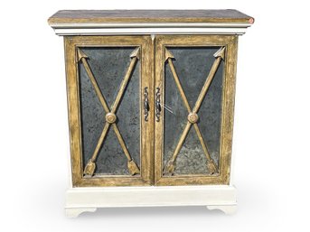 Distressed Wood And Antique Mirror French StyleTwo Door Console Cabinet