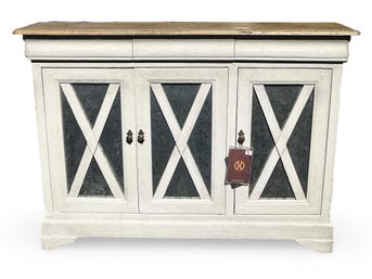 Distressed And Antiqued Mirror Three Door Console Server