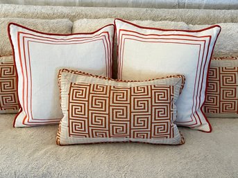 Collection Of Hand Embroidered  Orange & Ivory Pillows - 5 Total
