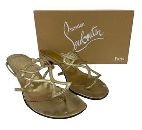 Christian Louboutin Paris Gold Shoes Size 37.5 Retail $495