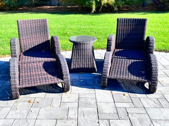 Wicker All-weather Lounge Chairs With Ottomans And Side Table