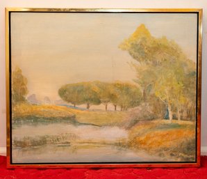 Golden Pond At Dawn Signed Russell Oil On Canvas