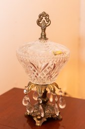 Drop Crystal Compote On Brass Base