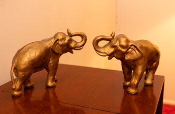 Pair Of Gold Resin Elephant Figurines