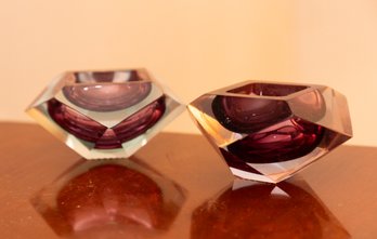 Pair Of Vintage Italian Murano Glass Ashtrays