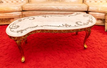 Gold Gilt Kidney Shape Marble Coffee Table