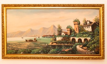 Italian Mountainside Lake Oil On Canvas Signed E Laforgia