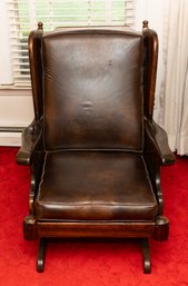 Traditional Dark Pine Rocking Chair With Leather Cushion