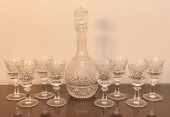 Cut Glass Decanter With Wine Glasses Set 1 Of 2