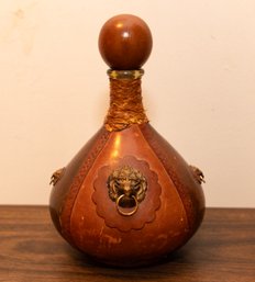 Vintage Mid Century Italy Leather Decanter Lion Head Barware