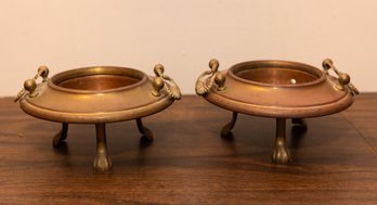 Pair Of Vintage Italian Brass And Copper Round Braziers