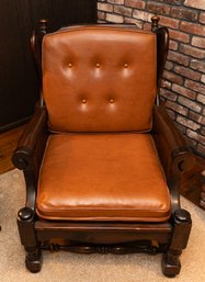 Dark Pine Armchair With Orange Leather Cushion
