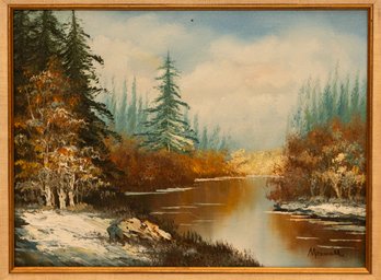 Autumn River Painting Signed Maxwell