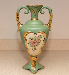 Green & Gold Hand Painted Dual Shoulder Vase