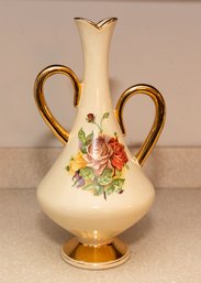 White & Gold Hand Painted Dual Shoulder Vase