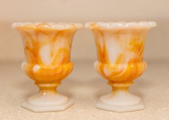 Pair Of Slag Glass Toothpick Holders