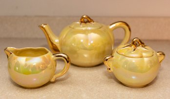 Three Piece Yellow Lusterware Tea Set