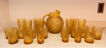 Amber Glass Drinking Set With Pitcher