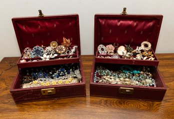 Two Jewelry Boxes Filled With Costume Jewelry