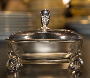 Silver Plate Lidded Glass Candy Dish