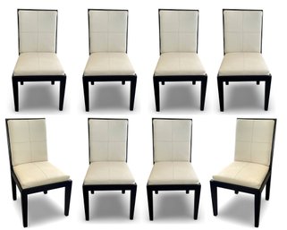 Holly Hunt Attributed Cream Leather Side Dining Chairs