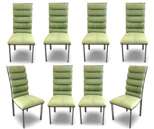 Jay Specter Chrome Frame With Green Leather Seat, Dining Chairs - A Set Of 8