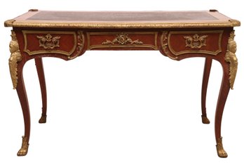 Antique Louis XV Gilt Bronze Rosewood Leather Top Desk