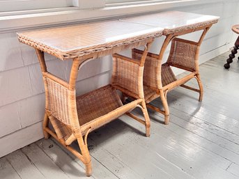 Wicker End Tables With Custom Glass Tops