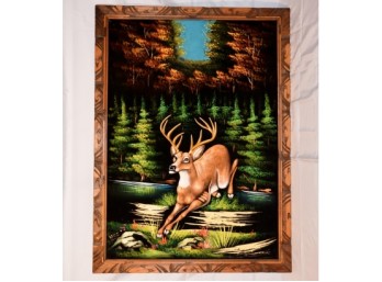 Deer Stag - Framed Oil On Felt