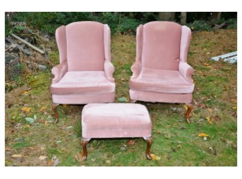 2  Wing Back Chairs With Ottoman