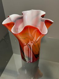 Breathtaking Color Palette & Swirl With Wide Mouth Vase Or Glass Objet D'art