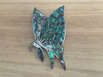 Vintage Enamel Mosaic Sterling Silver Butterfly Brooch