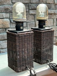 Outdoor Wicker Table Lamps - A Pair