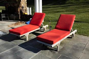 Teak Lounge Chairs With Umbrella & Stand