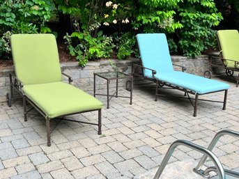 Pair Of Brown Jordan Chaise Lounge Chairs And Side Table