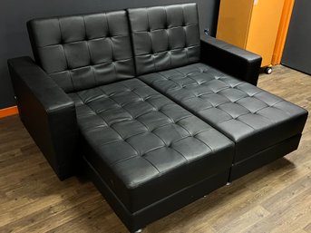 Black Two Seat Lounge Sofas On Chrome Feet With Storage