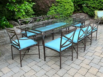 Brown Jordan Large Glass Top Outdoor Dining Table With 10 Chairs