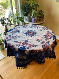 Stunning 56' Round Handmade Batik Tablecloth - Elephants Motif