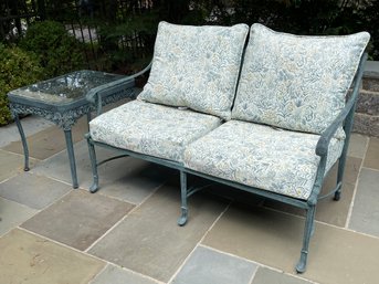 Wrought Iron Outdoor Patio Sofa With Side Table