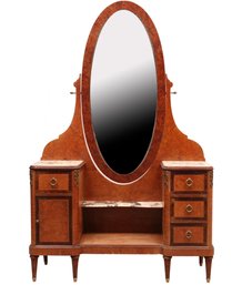 Art Deco Burlwood  Vanity With Tilting Mirror And Marble Top