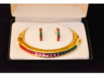 Matching Genuine Multi-Color Crystal Bracelet And Earrings Set