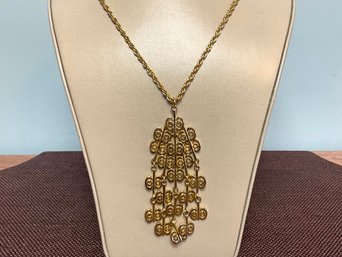 Gold-tone Rope Necklace With Dangle Pendant